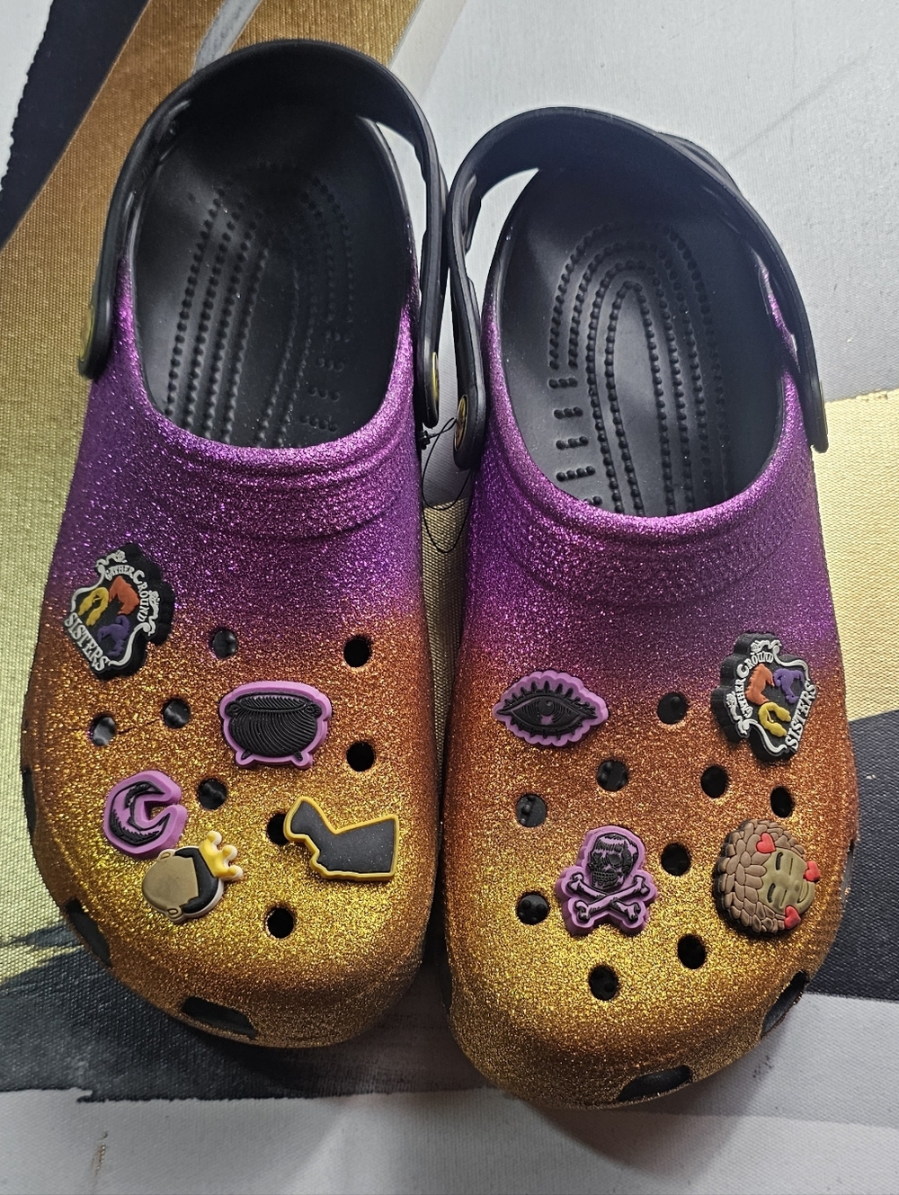 Disney Hocus Pocus orange purple glitter Halloween CROCS women's size 11